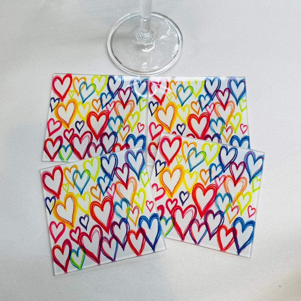 New Colorful Heart Glass  Coasters Set